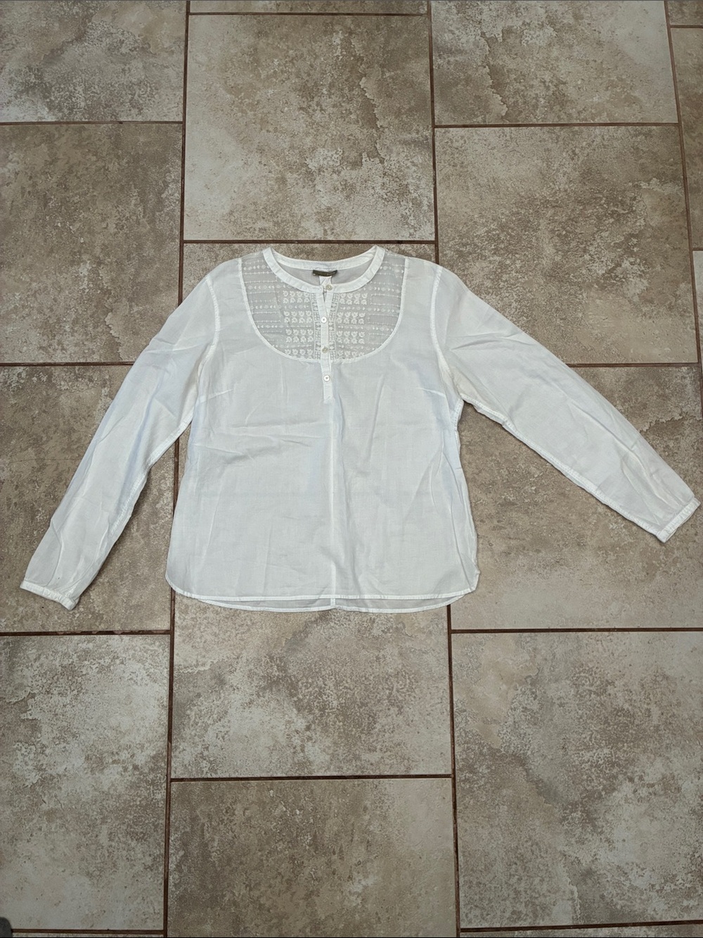 J. Crew White Lace Yoke Long-Sleeve Blouse